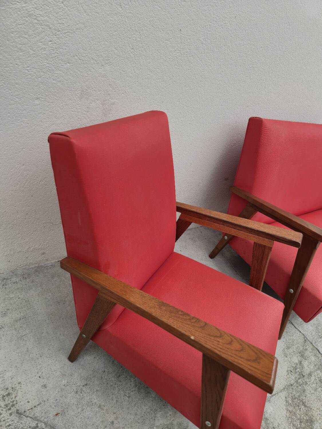 Vintage 1950s children's sofa and two armchairs with compass feet