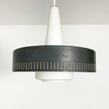 Modernist pendant lamp opal glass and grey metal Bent Karlby for Lyfa, Denmark, 1950-60