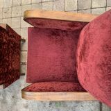 Pair of Art Deco club armchairs in burgundy red velvet, 1930s