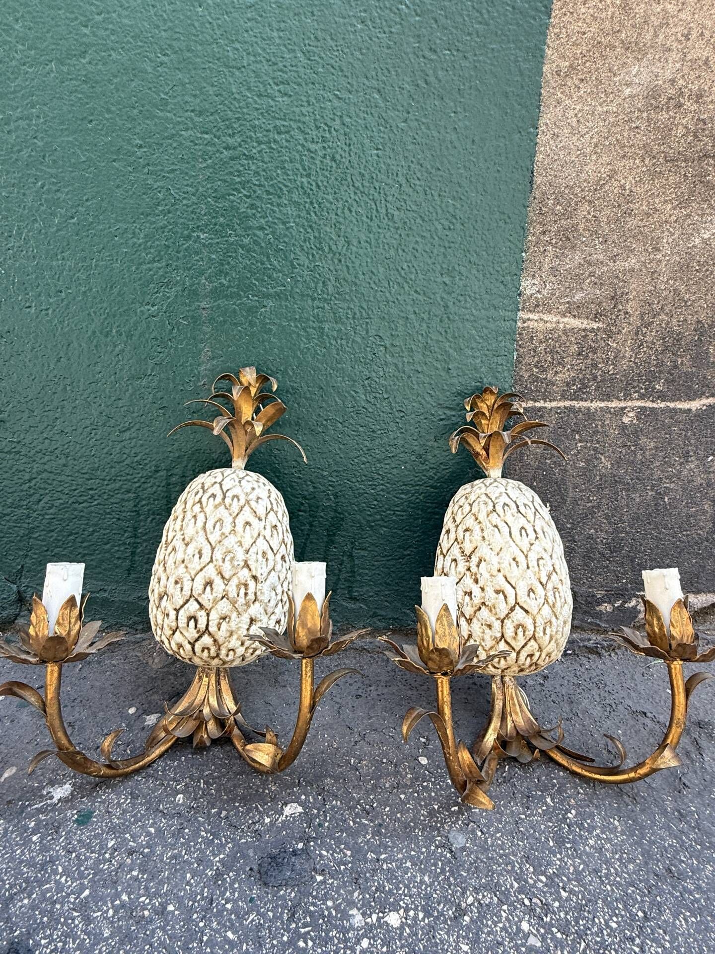 Pair of pineapple wall lights, in the style of Maison Charles / Jansen, an