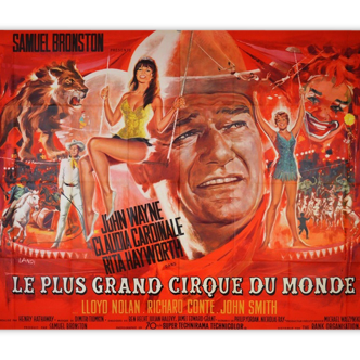 Original poster old cinema the biggest circus of my john wayne vintage 1964