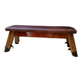 vintage leather bench, Czechoslovakia 60s, gym bench, pommel horse