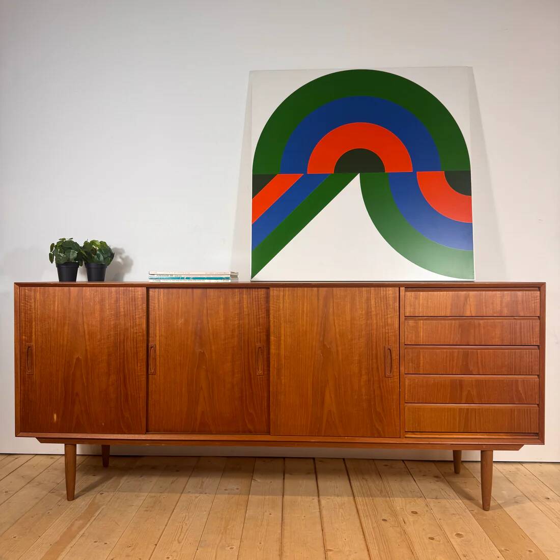 Danish teak sideboard with sliding doors and drawers, 1960s.