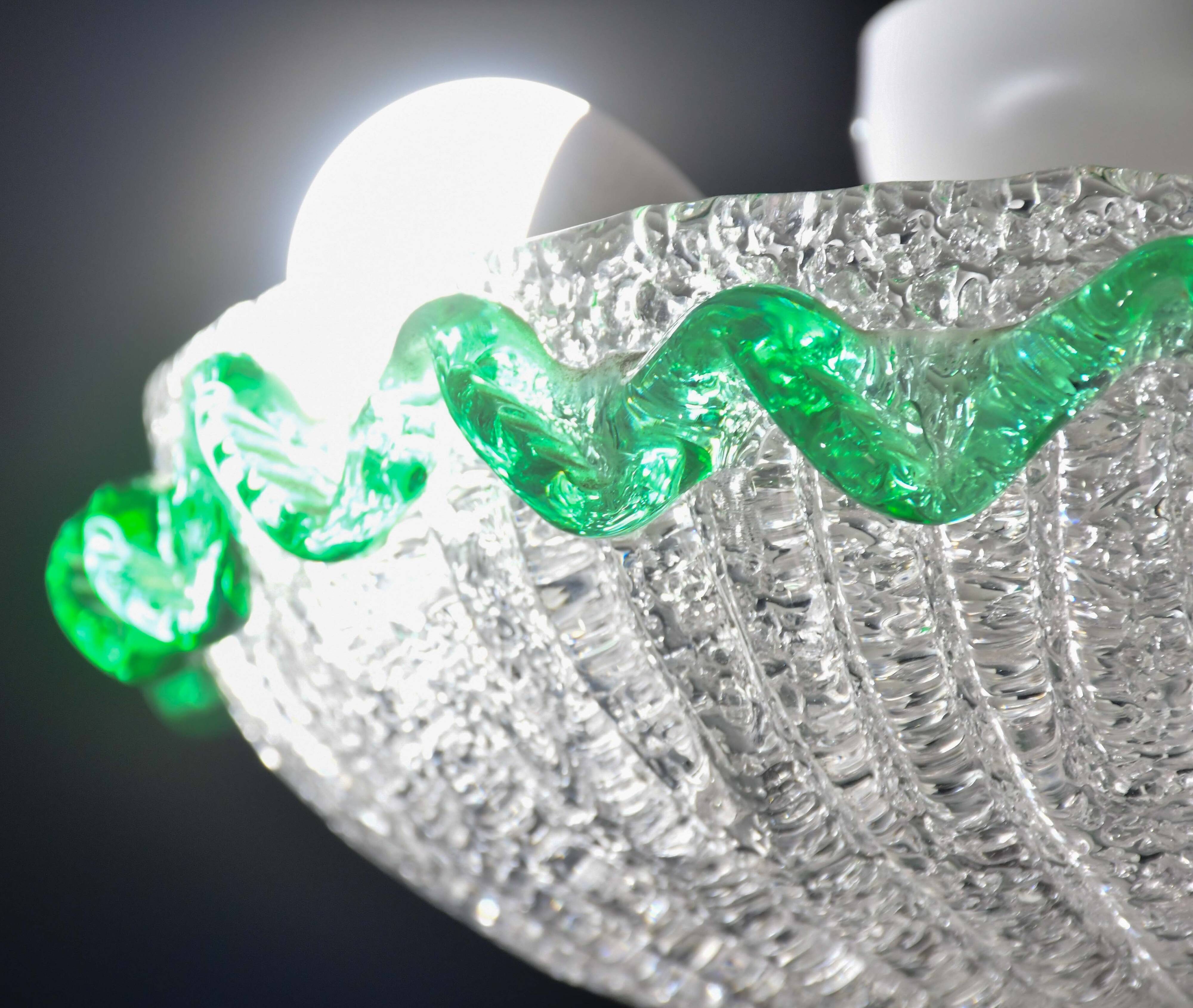 Charming Italian green Murano glass ceiling fixture, Murano, 1970