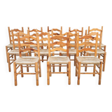 Rustic Friulian chairs with turned legs, set of 12, 1980-1990