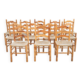 Rustic Friulian chairs with turned legs, set of 12, 1980-1990