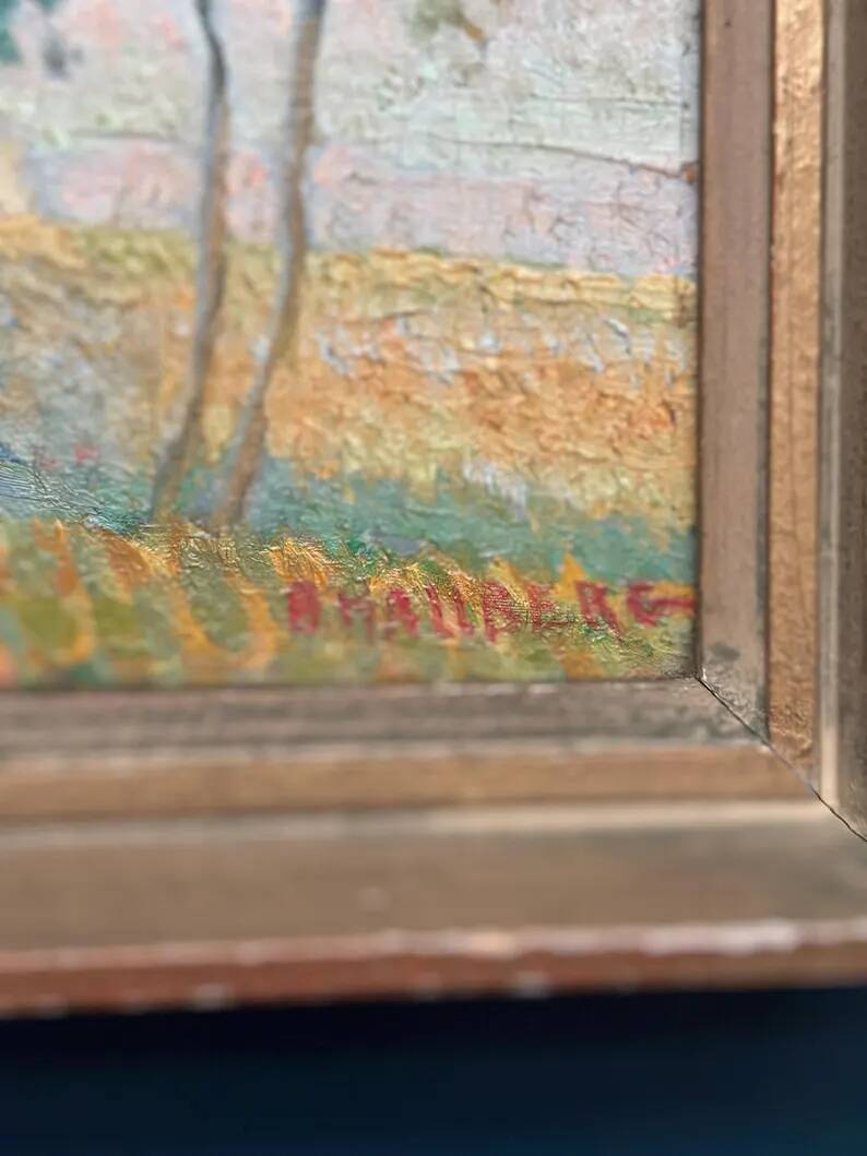 Original Swedish Oil on Canvas – “Landscape” by B. Hallberg – Signed – Vintage & Framed – 50 × 33 cm