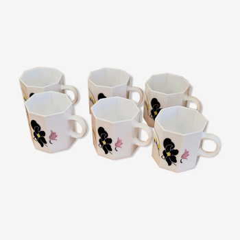Set of 6 cups Arcopal Anaïs France Octime blanche