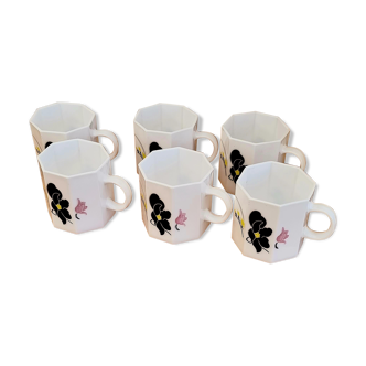 Set of 6 cups Arcopal Anaïs France Octime blanche