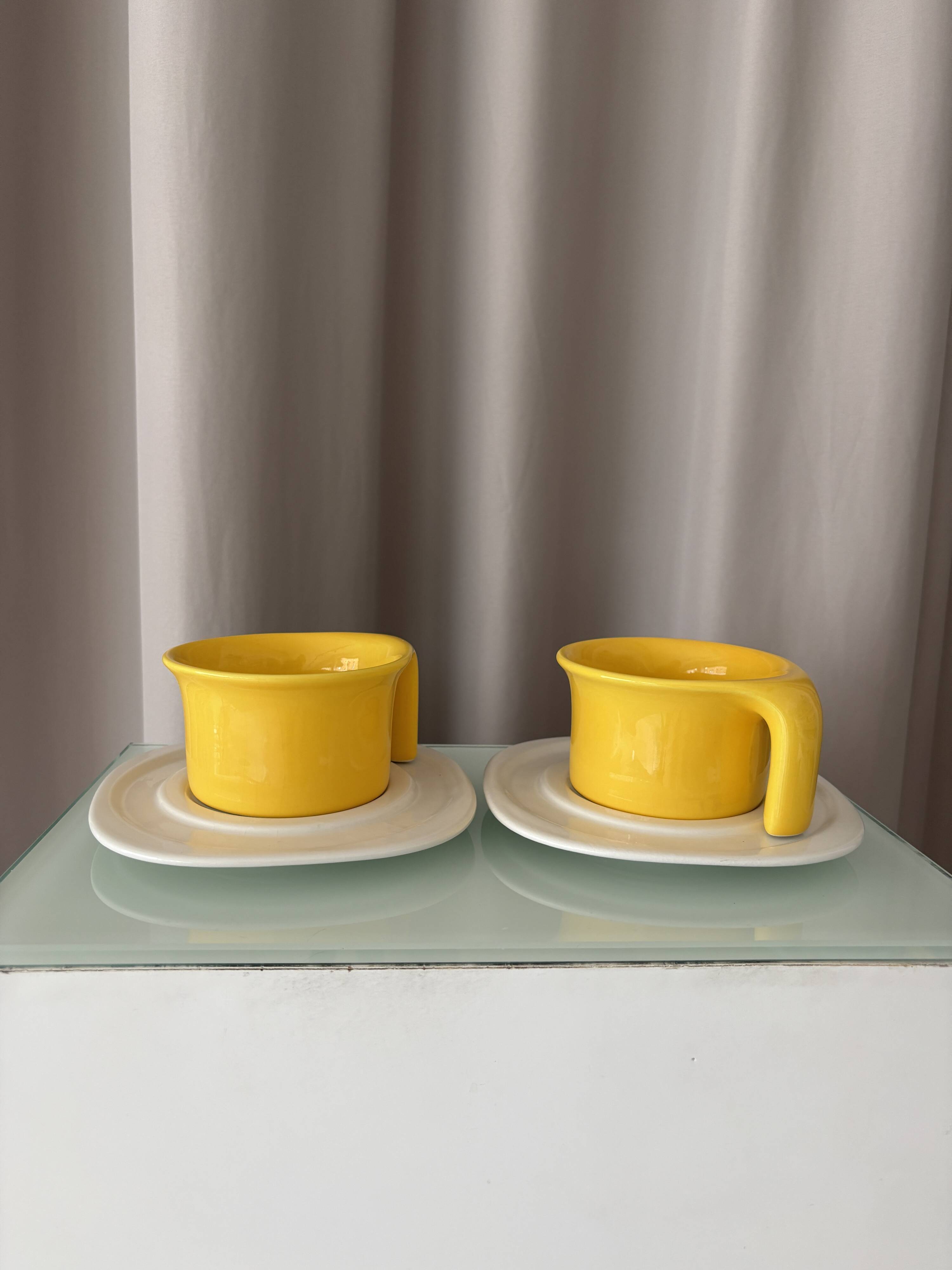 Pair of Jean Fasseaux Ceramic Coffee Cups with Saucers – Belgium, 1970s