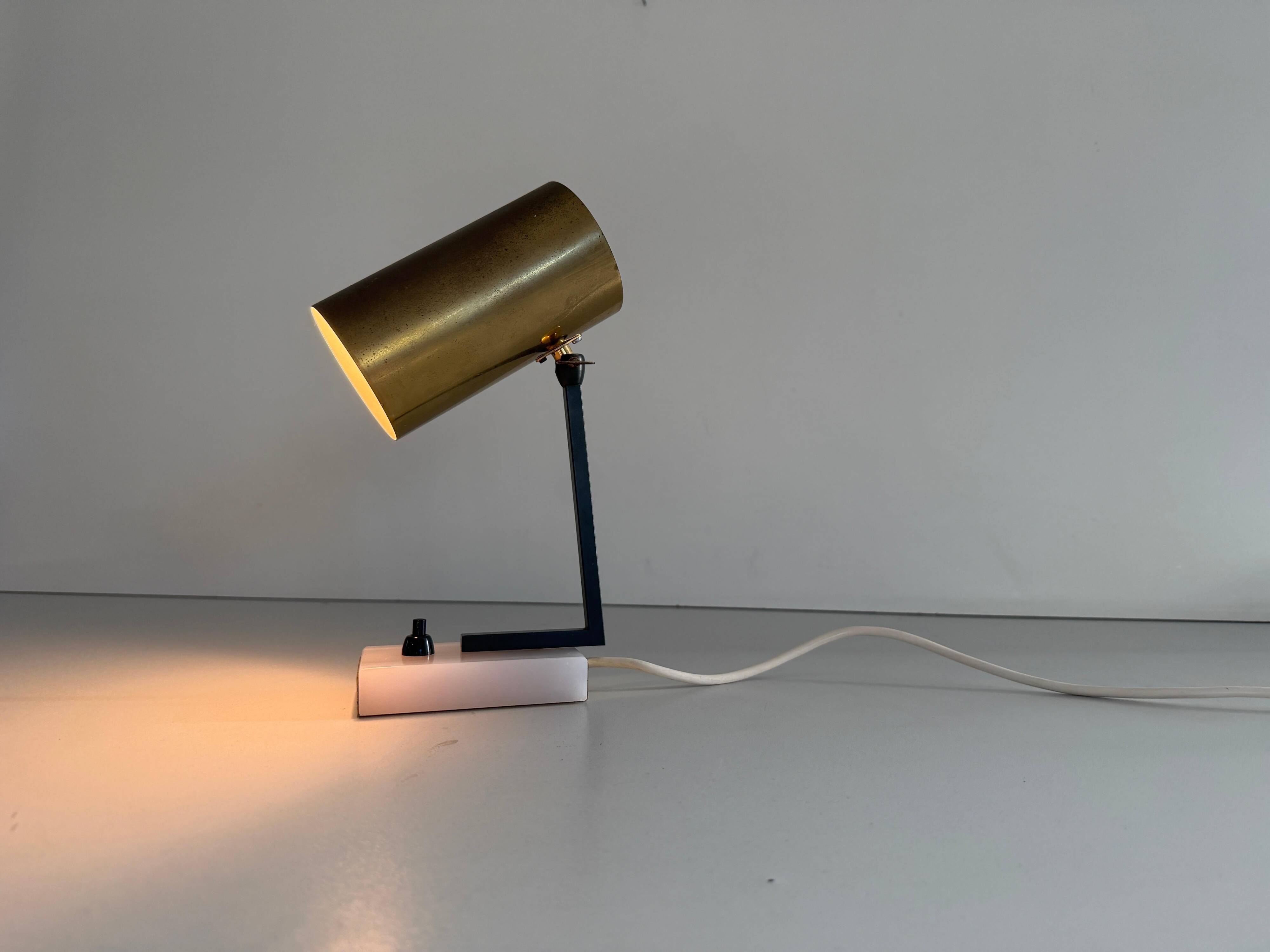 Lampe de bureau minimaliste à tête en laiton et base en marbre, années 1960, Allemagne
