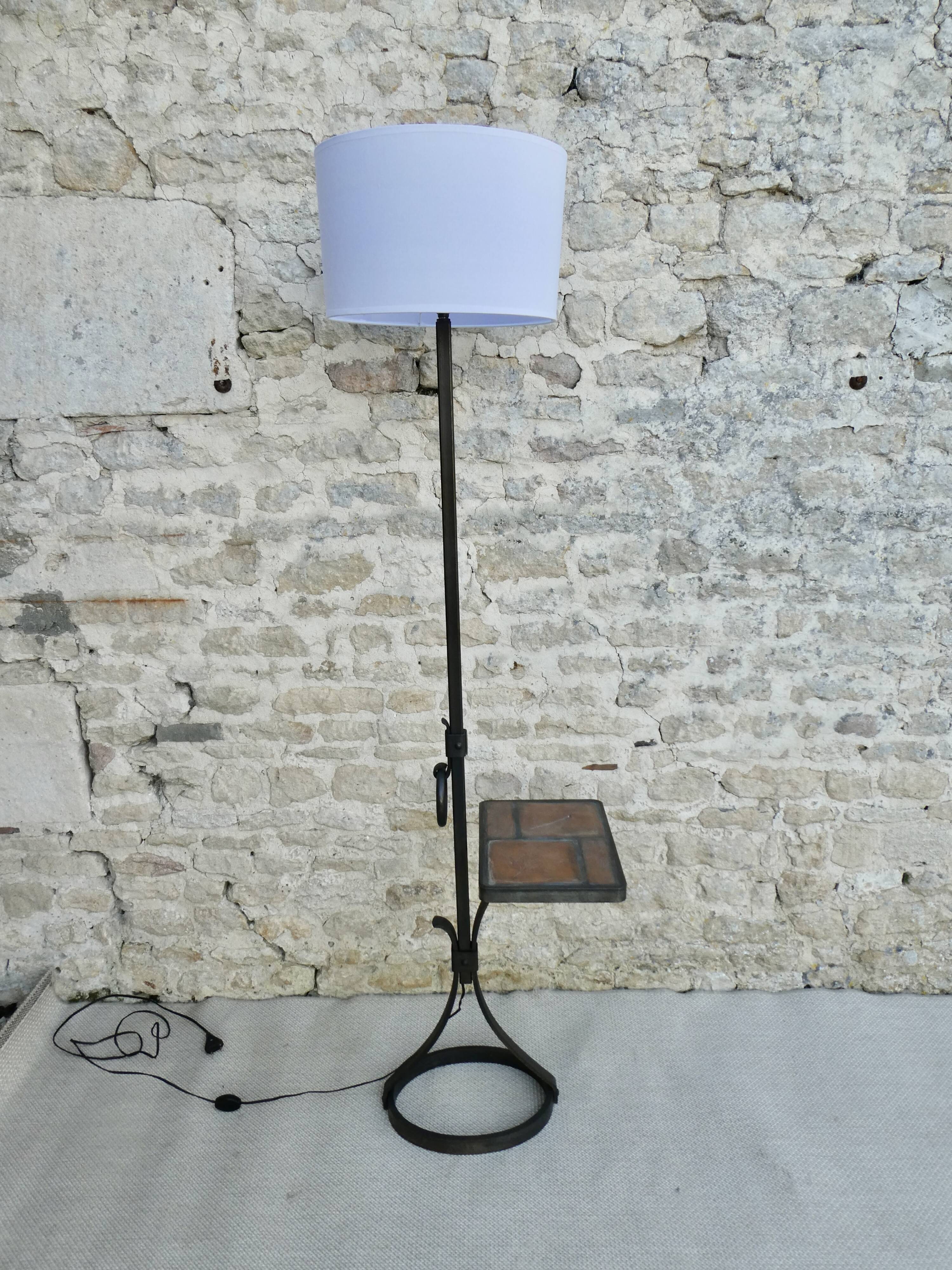 Wrought iron floor lamp with sandstone shelf herbarium decoration, 60s
