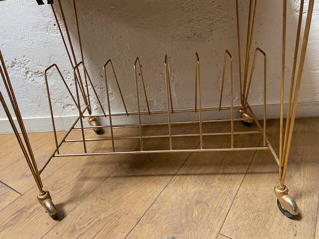 Vintage record storage coffee table on casters