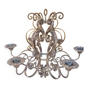 Lustre bougeoirs fer frappé et