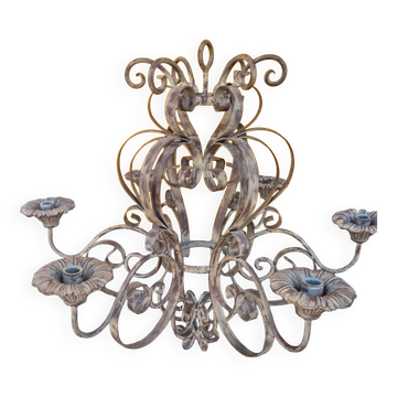 Lustre bougeoirs fer frappé et forgé