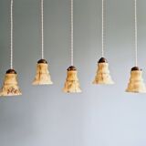 Set of 3 Art Deco pendant lights in marbled opaline, 1920s-30s