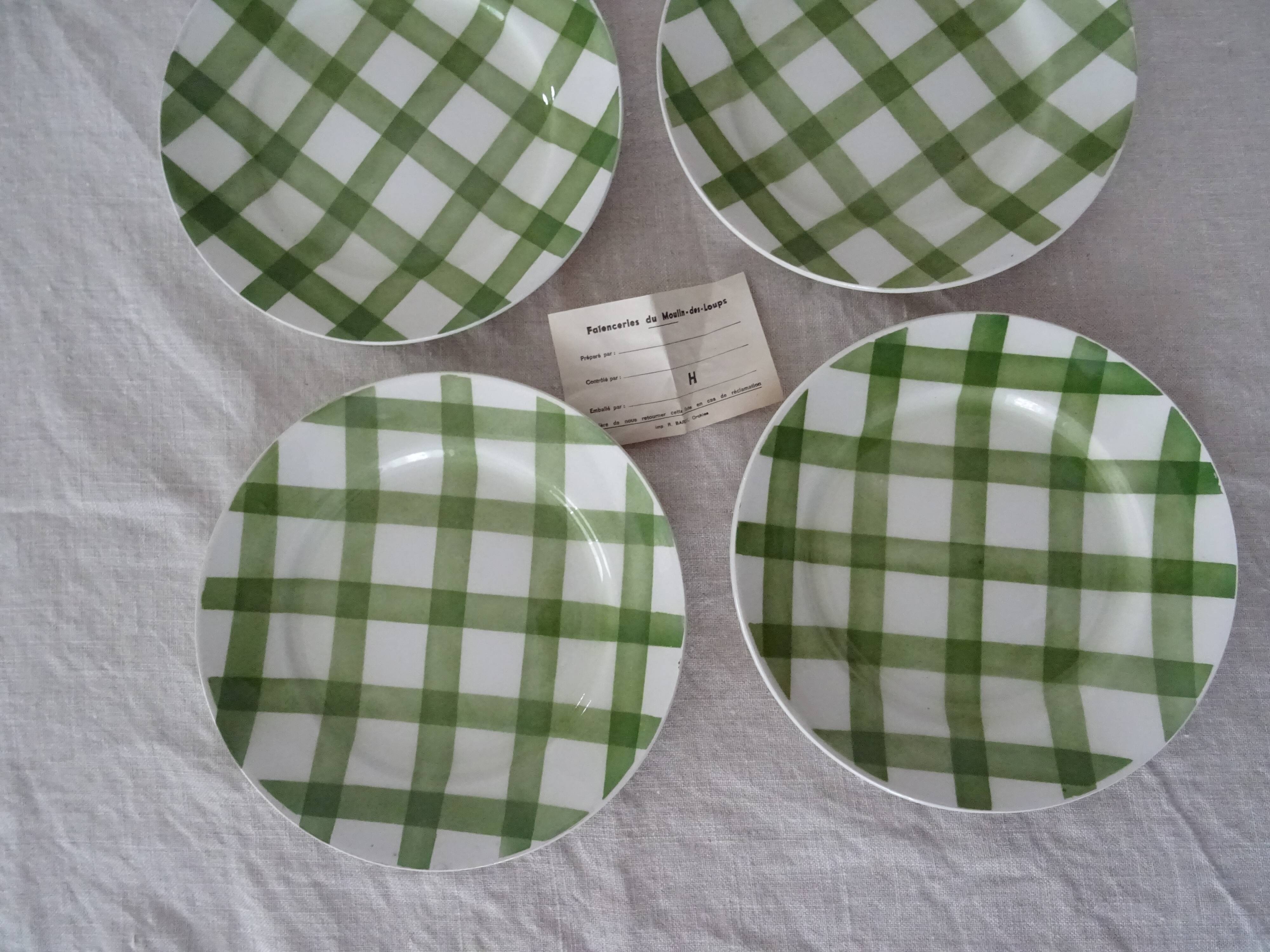 12 flat plates moulin des loups scottish décor green faience old