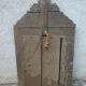 Old mirror with closed screens in golden repelled brass 72 x 42 cm
