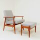 Armchair with striped fabric footrest, 1960
