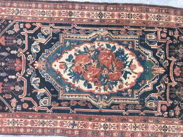 Tapis ancien persan Bakhtiar style savonnerie fait main - 137x265 cm