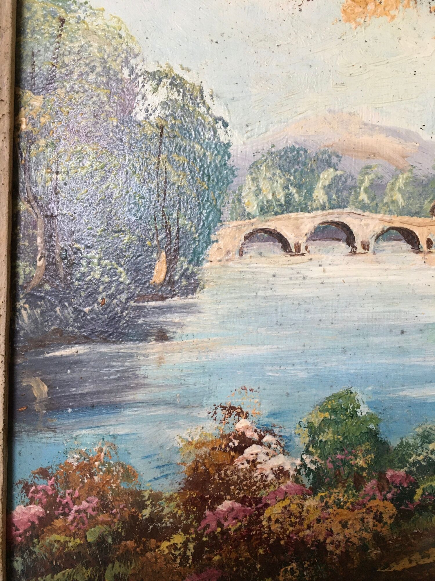 Painting Oil on Wood Bucolic Landscape Signed Louis Andrey