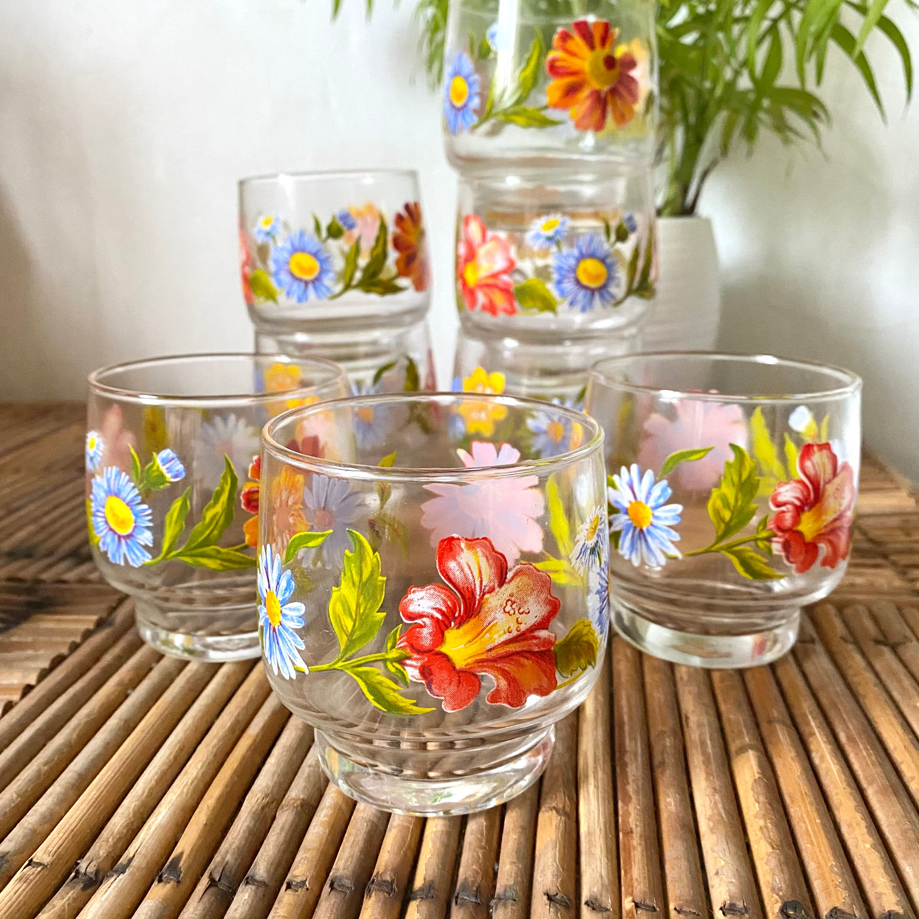 Verres vintage fleuris Arcoroc