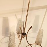 Chandelier suspension vintage tulips molded glass golden support