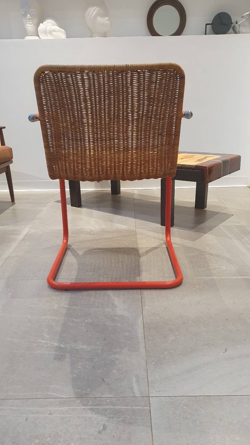 Chaise cantilever rotin métal