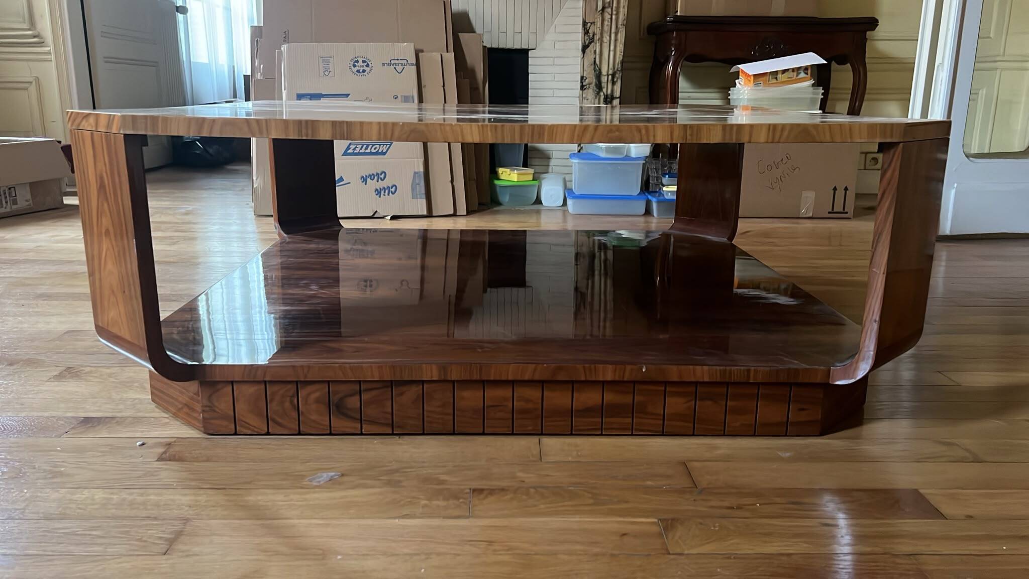 Varnished coffee table in exotic wood