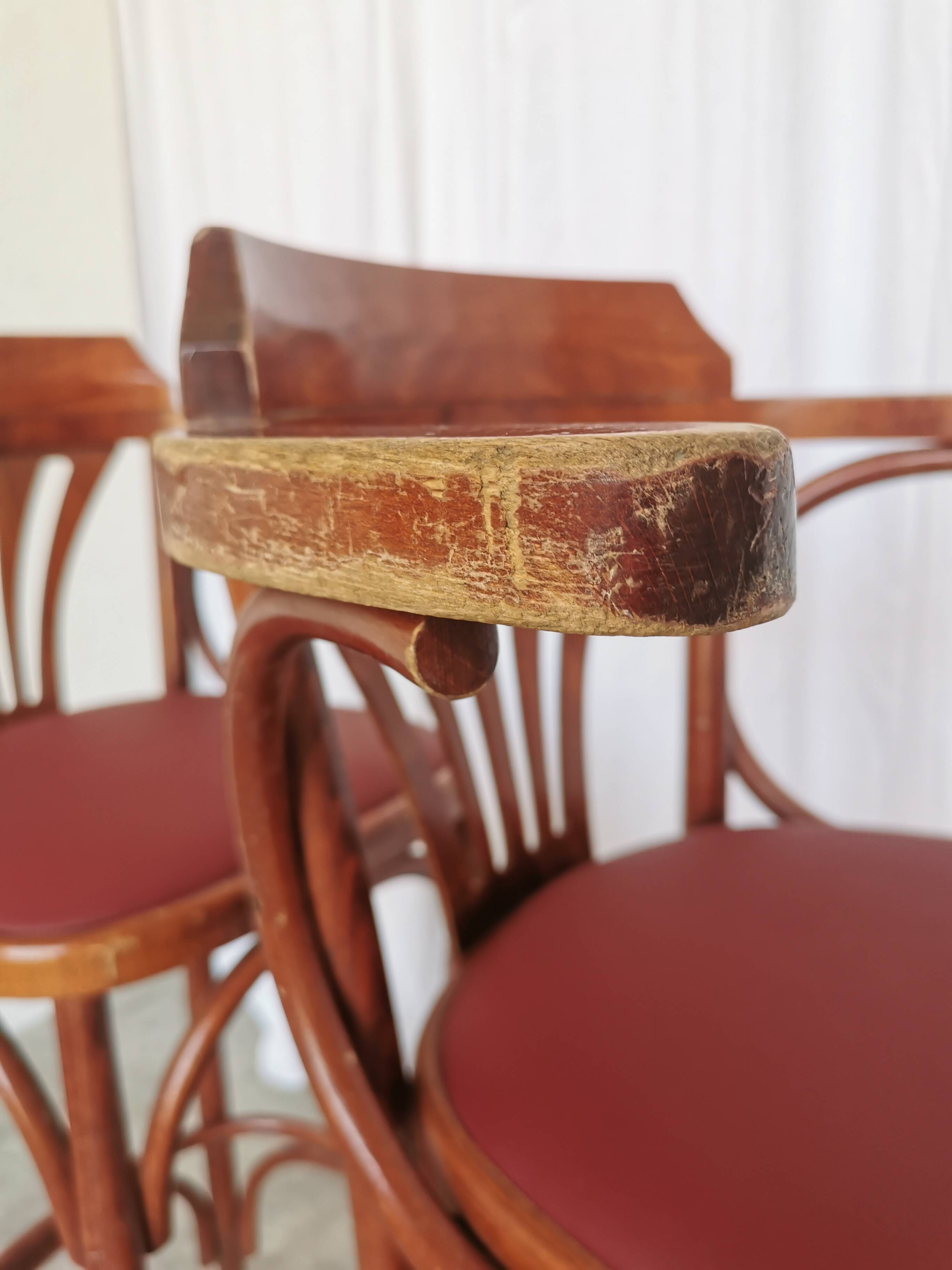 Set of 2 Vintage Bar Chairs: Red Leather Seat, High Pub Stools