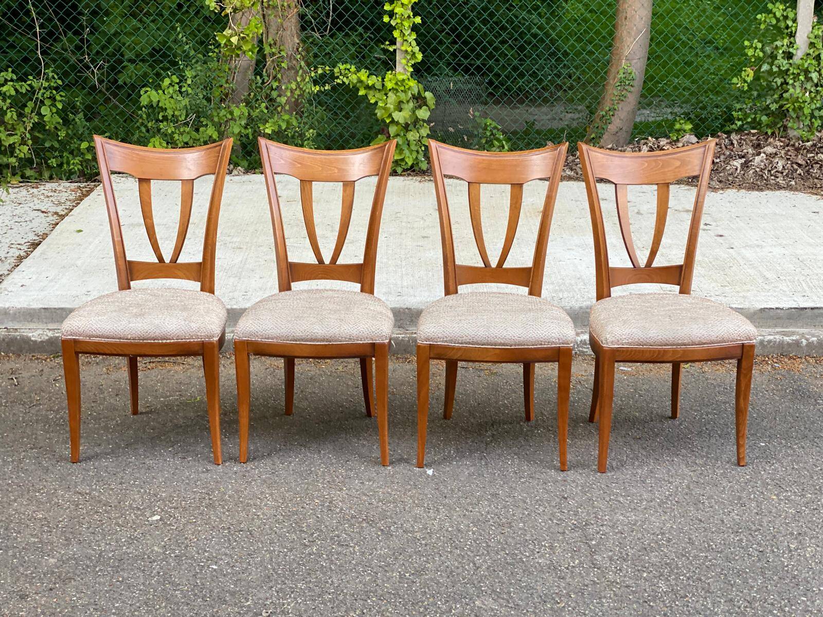4 solid wood and fabric dining room chairs
