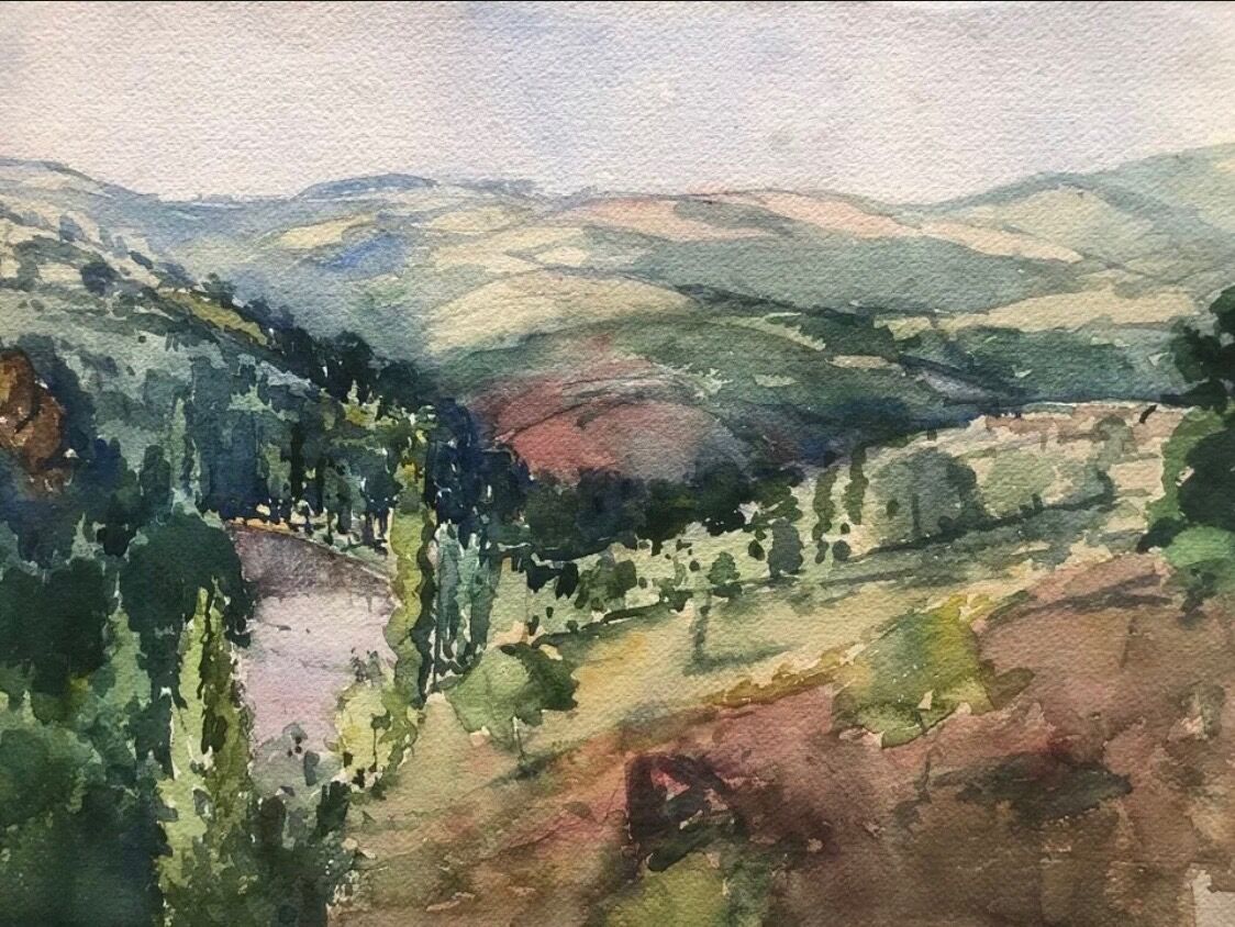 Painting watercolor painting South of France circa 1950