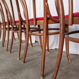 Set of 6 Vintage Bentwood Dining Chairs Set: 1970s , Red Uphols