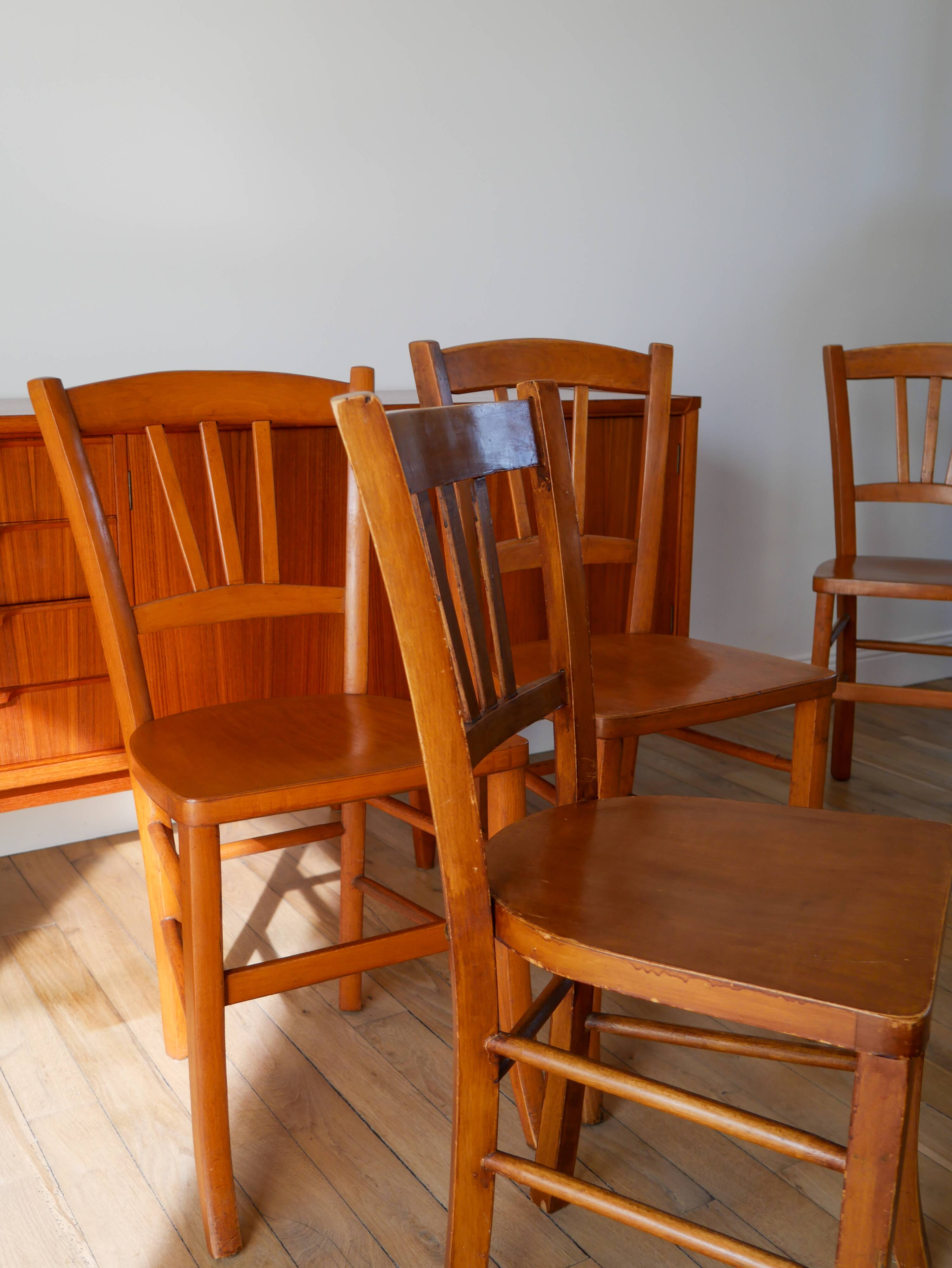 Set of 6 Luterma wooden bistro chairs 1950
