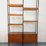 Vintage Italian double modular shelf bookcase in teak and metal