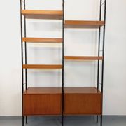 Vintage Italian double modular shelf bookcase in teak and metal