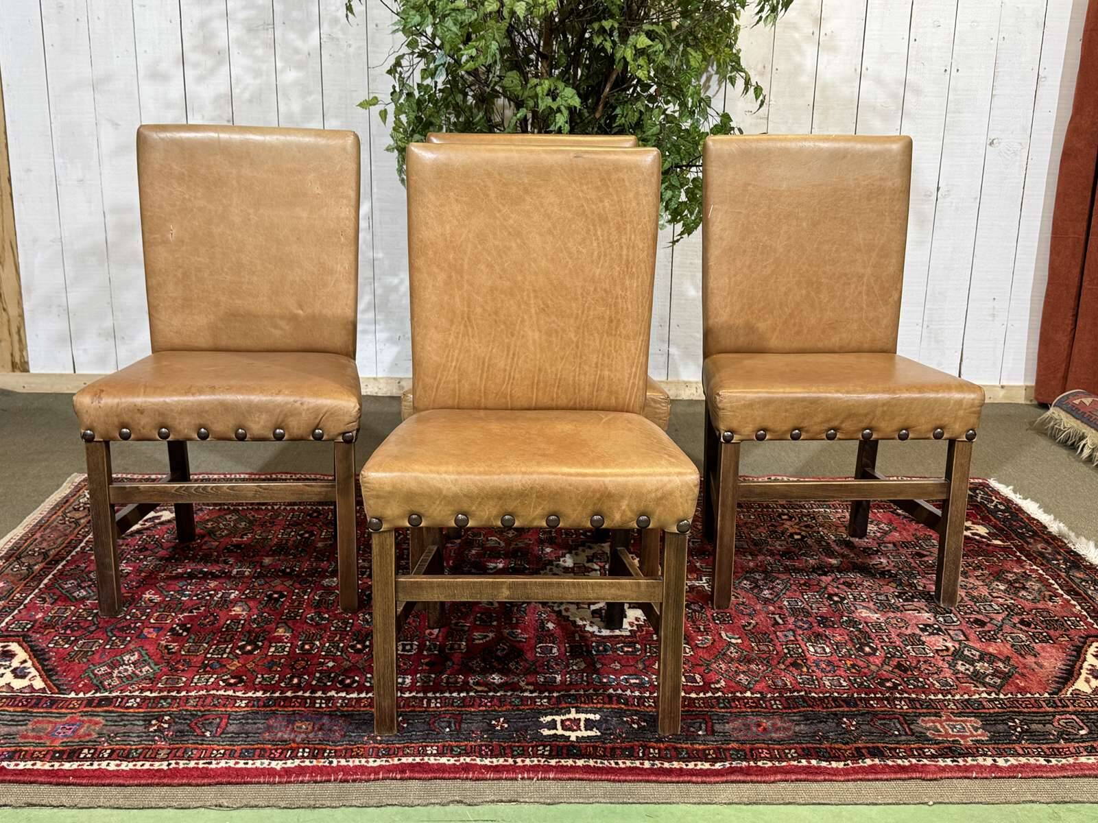 Set of 4 English beech chairs with faux leather from the 1980s.