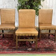 Set of 4 English beech chairs with faux leather from the 1980s.