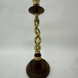 Large antique brass candle stick with wooden details , 1930’s