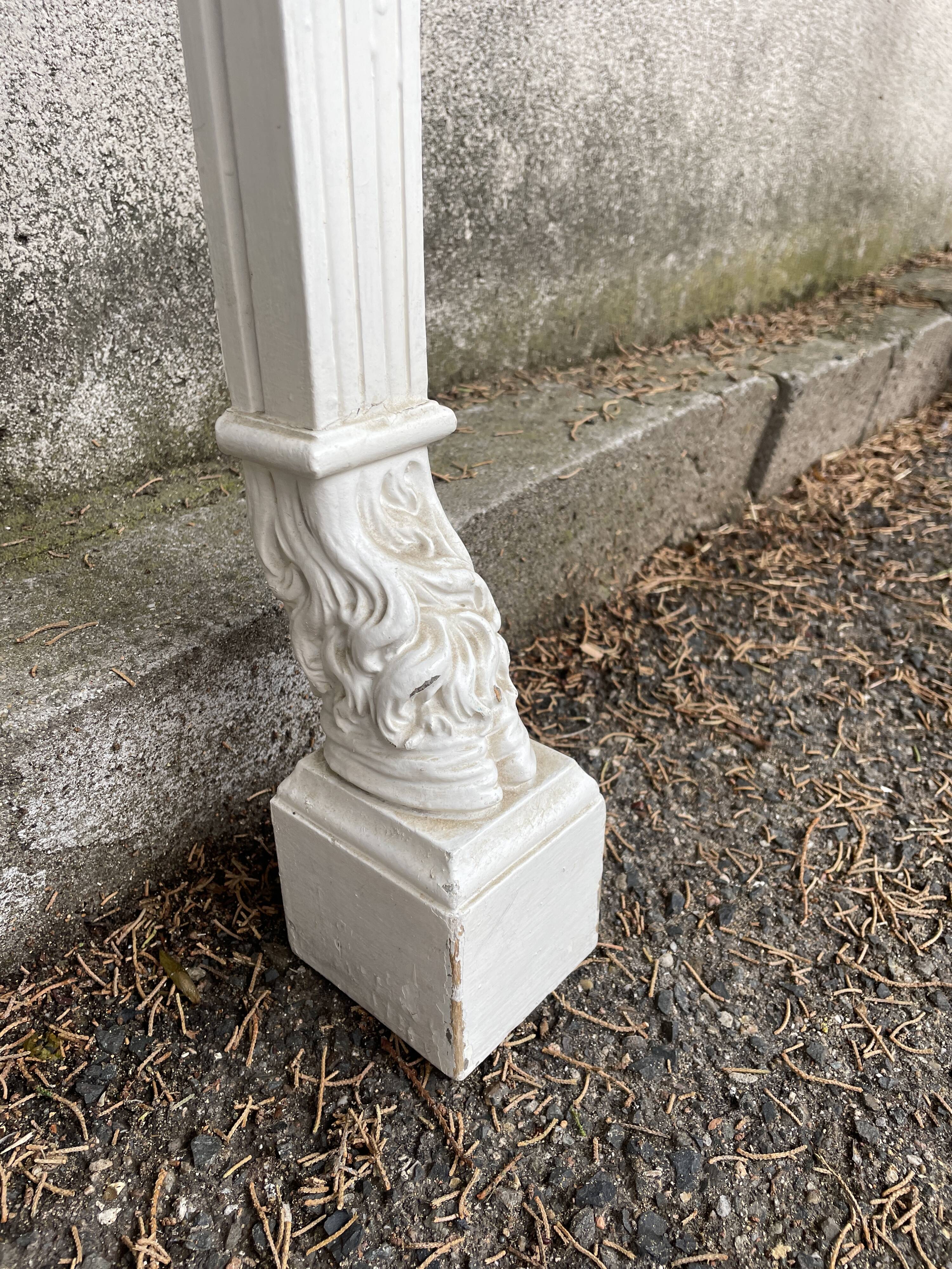 Painted wooden wall console with doe legs and interlacing. Louis XVI. Peach blossom marble