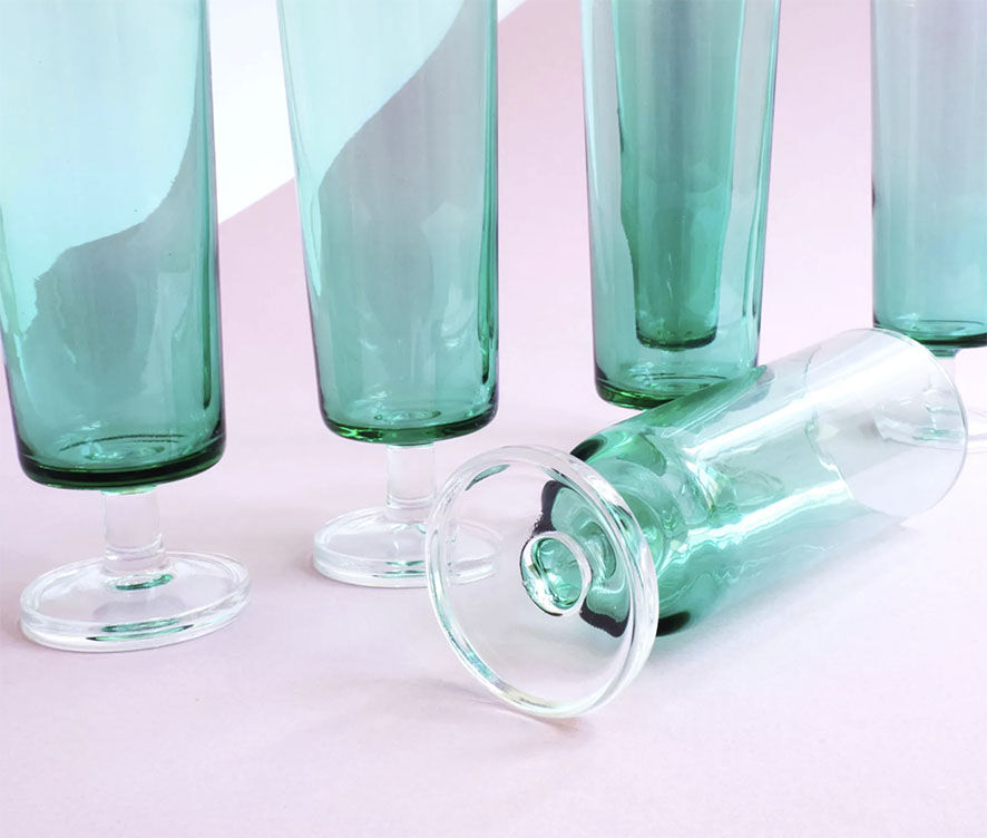 6 old champagne flutes luminarc green clear h14 cm