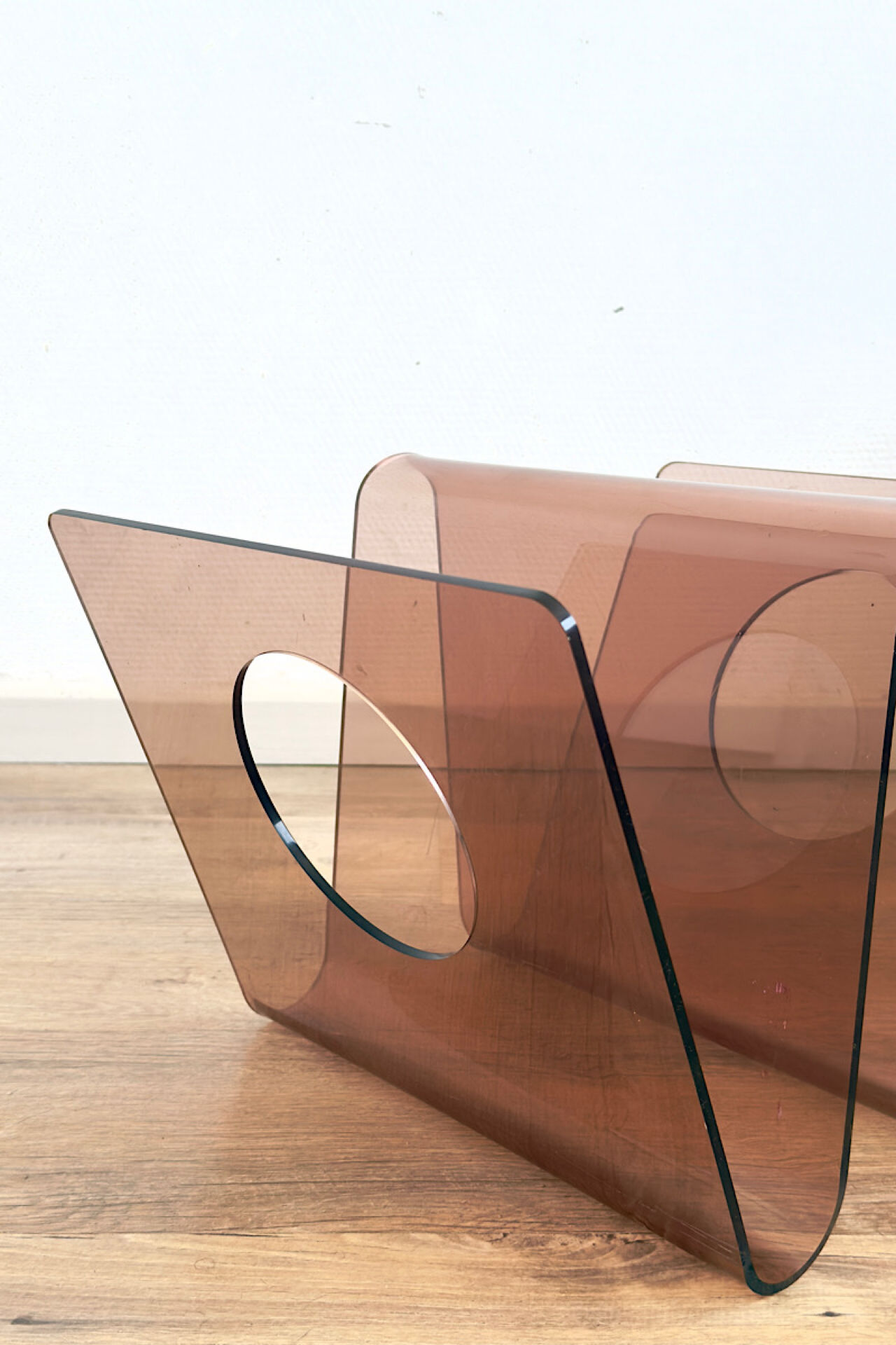 Smoked Plexiglas magazine rack by Michel Dumas