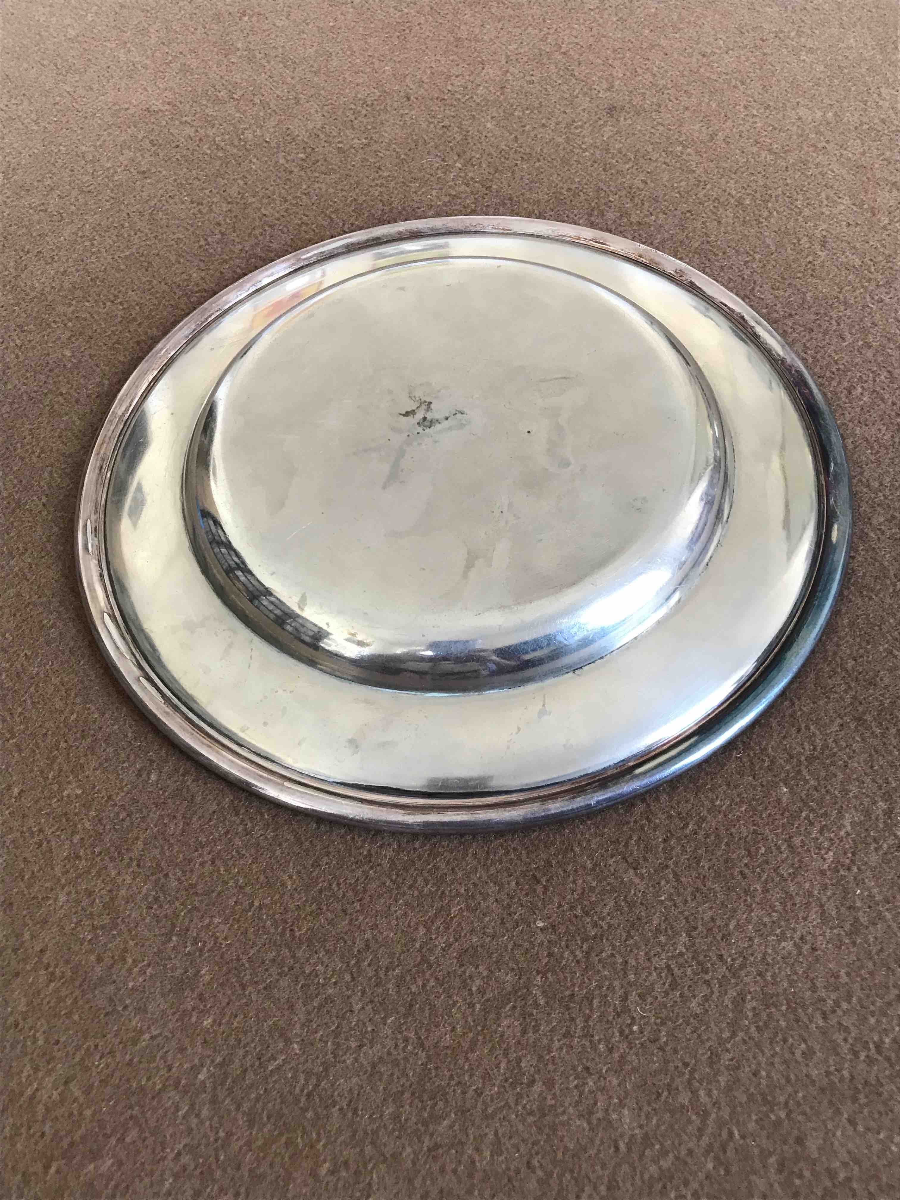 Art Deco silver metal presentation plate