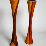 Pair of Scandinavian candleholders in wood, Denmark, 1980s