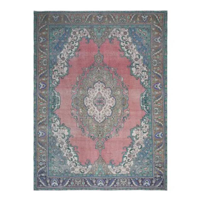 1970s Vintage Persian Handmade Wool Cotton Pink Area Rug 282x385