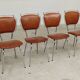 Set of 4 French chairs in camel brown imitation leather and chrome 1960