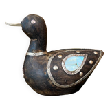 Bird in dark wood, brass & mother-of-pearl