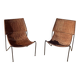 Pair of rattan and steel armchairs