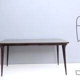 Rectangular Ebonized Beech Dining Table with a Taupe Glass Top, Italy