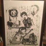 Illustration/signed paper print, framed, 60s/70s